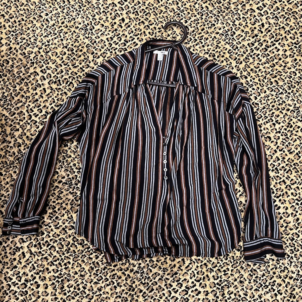 Malibu Amuse Society Striped Top in Black & Brown